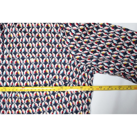 St. John Bay Womens Navy Multicolor Bird Pattern Button Long Sleeve Shirt Blouse - Picture 7 of 11